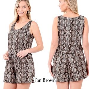 Snake print tan and brown sleeveless romper XL